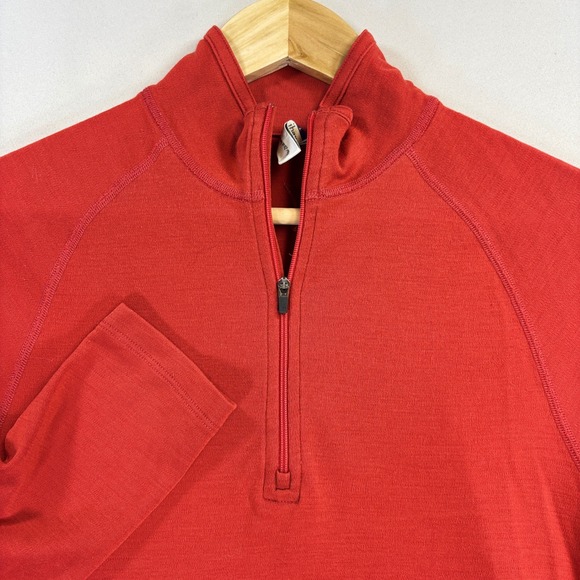 ibex Tops - Ibex Womens Large 100% Merino Wool Quarter Zip Red Base Layer Hiking Pullover